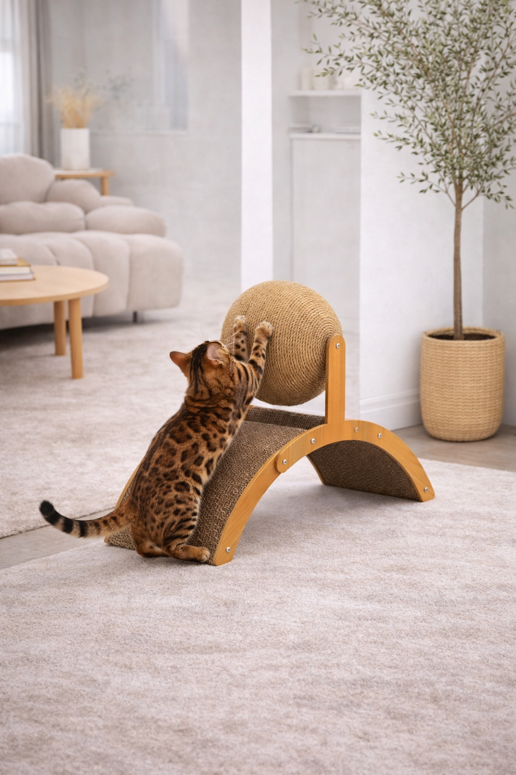 Griffoir Arche en Bois avec Boule en Sisal Naturel
