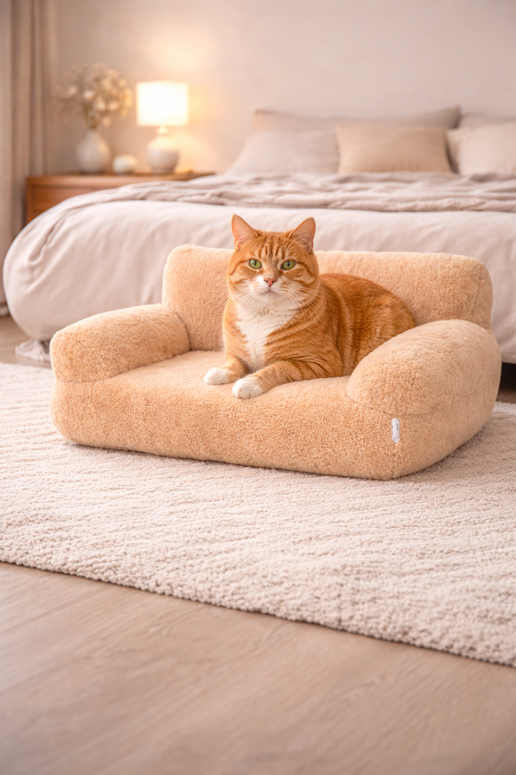 Canapé pour chat en peluche – couchage avec dossier et oreiller