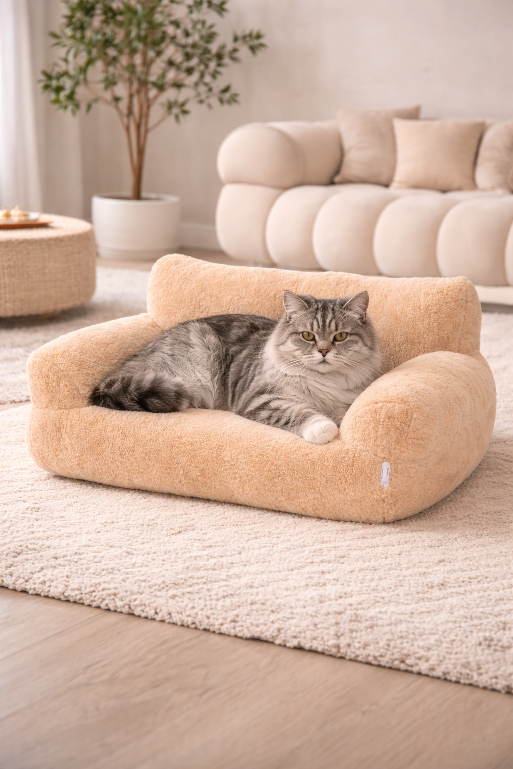 Canapé pour chat en peluche – couchage avec dossier et oreiller