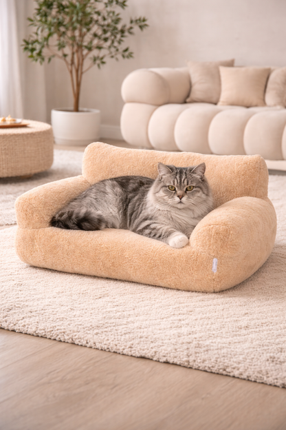 Canapé pour chat en peluche – couchage avec dossier et oreiller