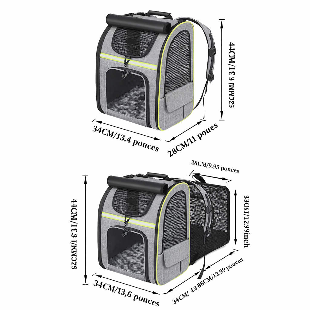 Sac à dos de transport extensible pour chat et petit chien – respirant