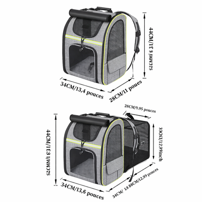 Sac à dos de transport extensible pour chat et petit chien – respirant