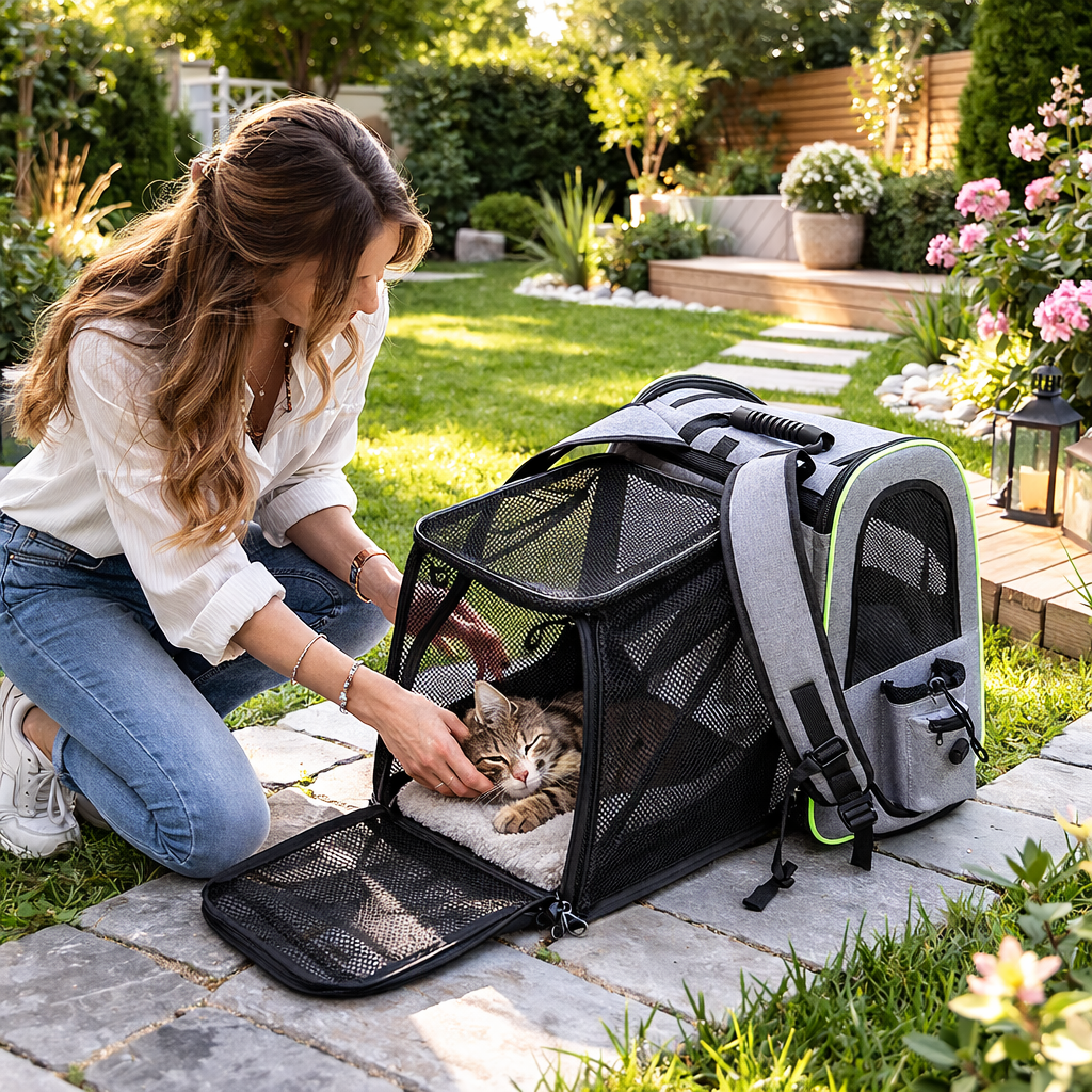 Sac à dos de transport extensible pour chat et petit chien – respirant